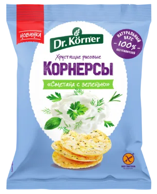Продукт хрустящий зерновой «Корнерсы рисовые «Сметана и зелень»