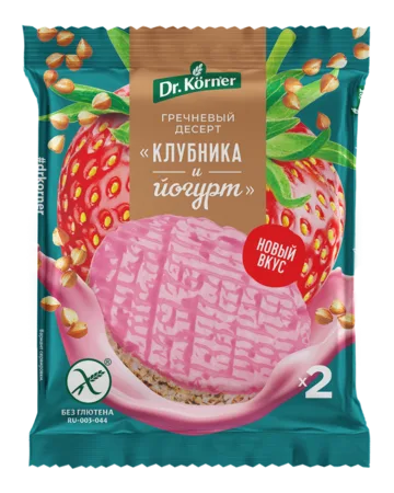 Продукт хрустящий зерновой «Злаковый десерт гречневый клубничный с йогуртом» глазированный