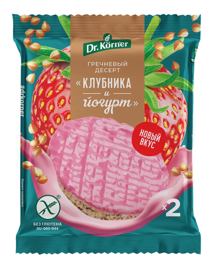 Продукт хрустящий зерновой «Злаковый десерт гречневый клубничный с йогуртом» глазированный