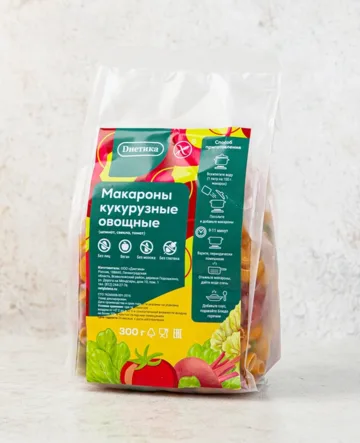 Макаронные изделия из кукурузной муки с овощами (шпинат, свекла, томат), Рожок большой