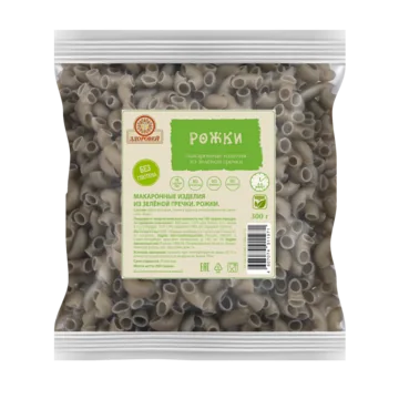 Макаронные изделия из зеленой гречки «Рожки»