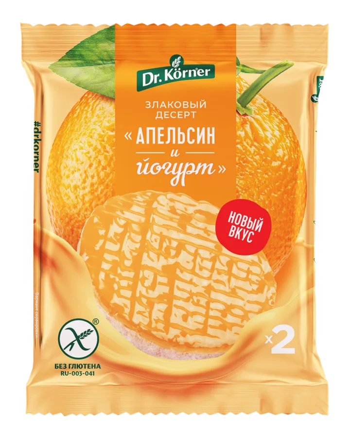 Продукт хрустящий зерновой «Злаковый десерт рисовый апельсиновый с йогуртом» глазированный