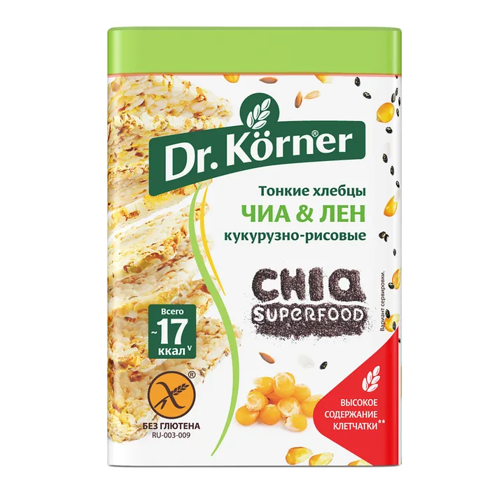 Хлебцы кукурузно-рисовые с Чиа и семенами льна "Dr.Körner"