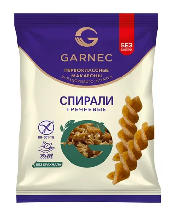 Макаронные изделия без глютена: спирали зеленая гречка