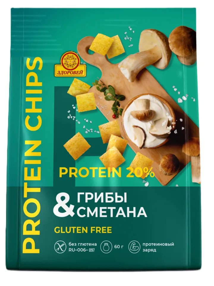 Протеиновые чипсы со вкусом "Грибы и сметана"